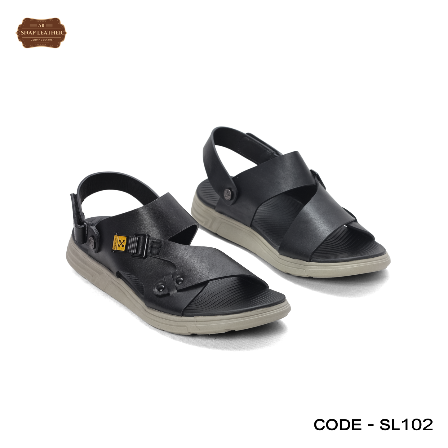 men's brown leather sandals, showcasing the detailed stitching - Snap Leather