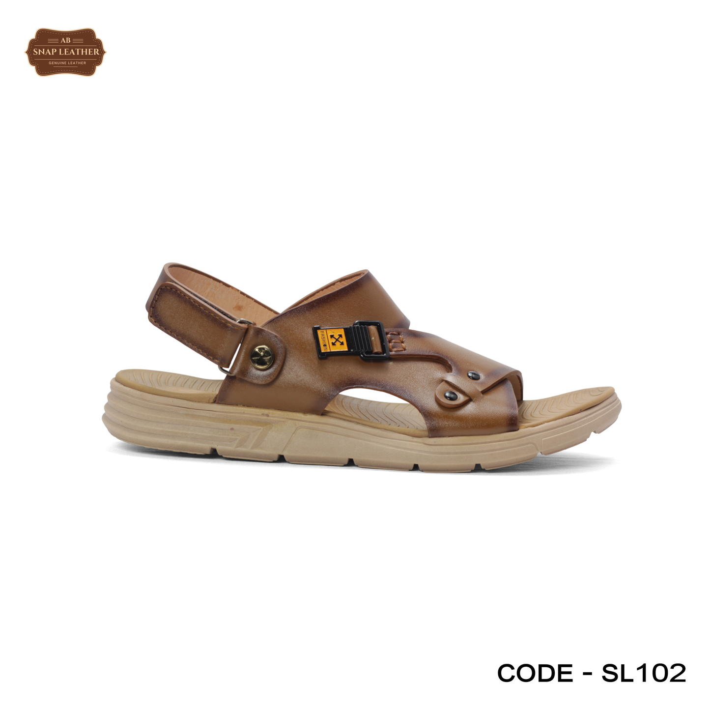 men's brown leather sandals, showcasing the detailed stitching