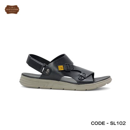 men's brown leather sandals, showcasing the detailed stitching - Snap Leather